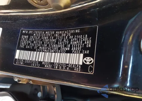 2021 Toyota Corolla Le из США, поврежденный, VIN 5YFEPMAE6MP159152